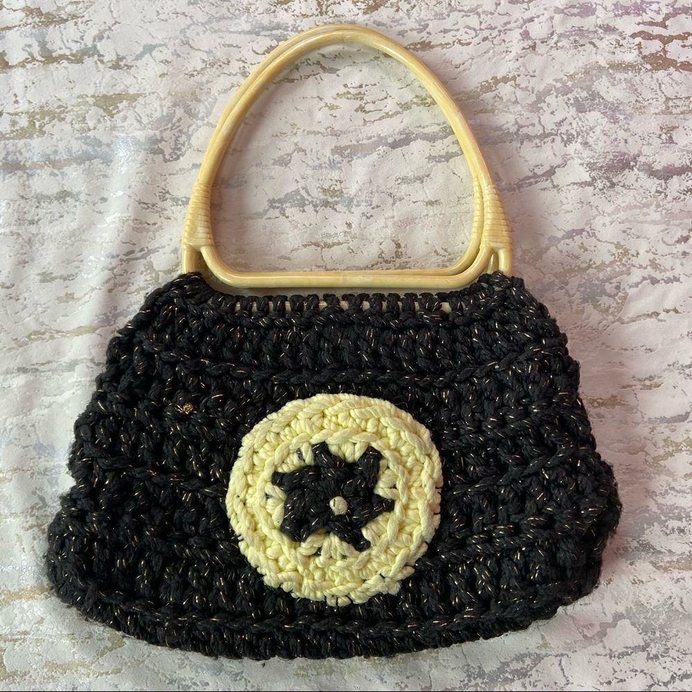 Vintage Crochet Carpet Handbag 